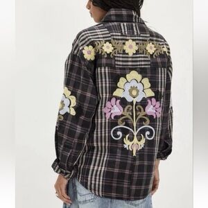 Free People We The Free Embroidered Sashiko Black Combo Shirt NWT Size XS